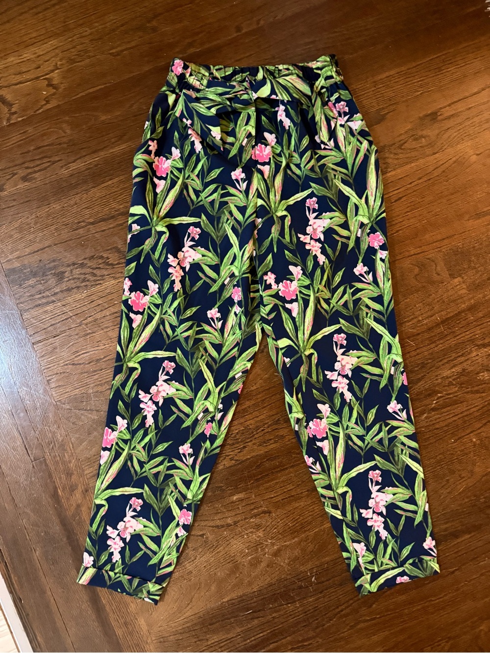 Eva Mendez Floral Pull-On Pants with Pink & Green Print